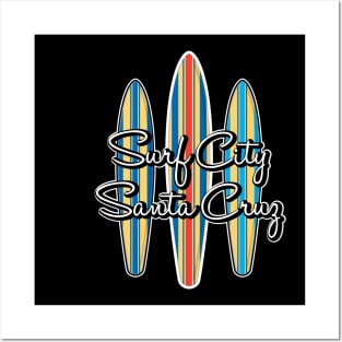 Surf City Santa Cruz California Logo Pack Sticker 3 Surfboards Dark Posters and Art